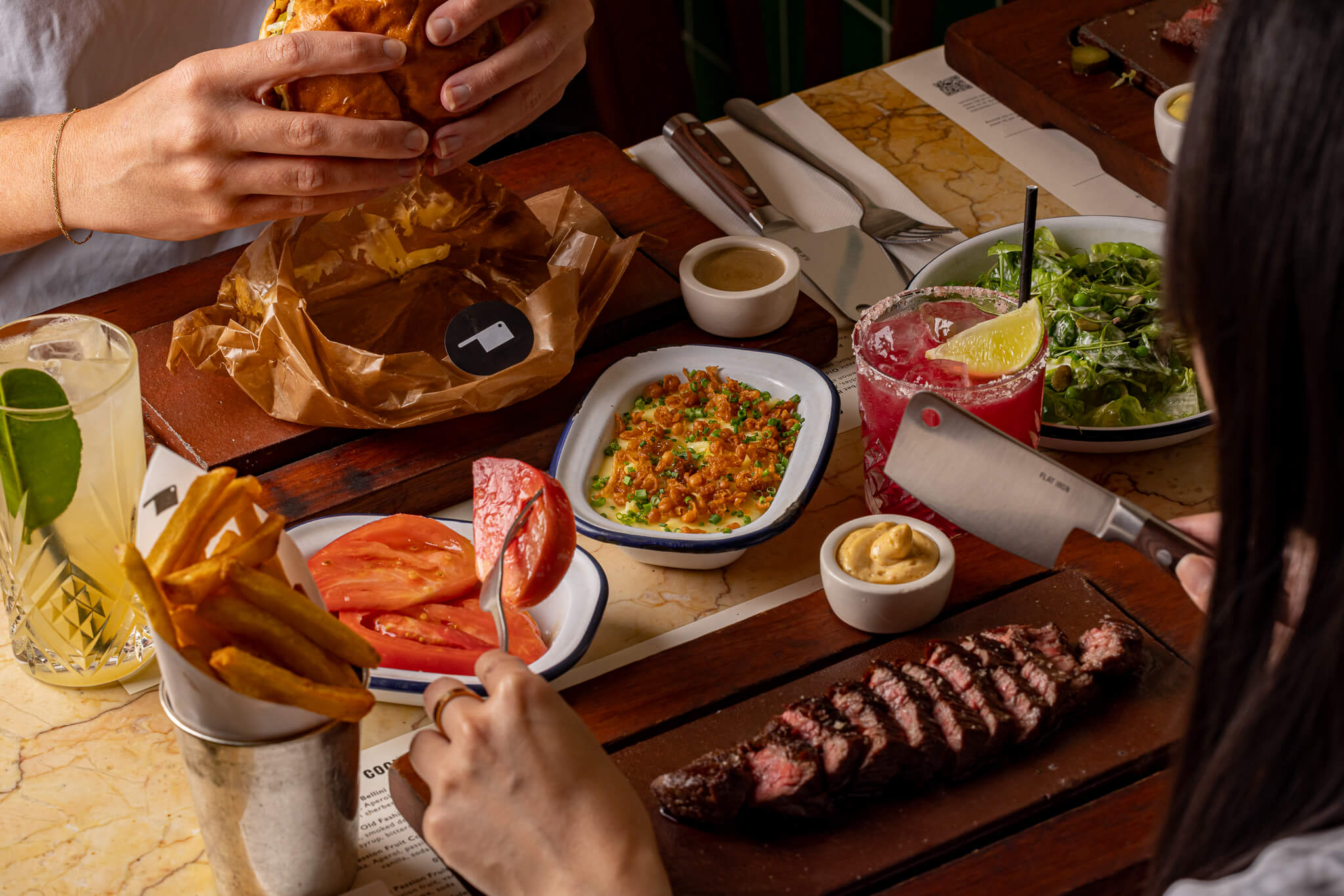 Flat Iron steak main and sides