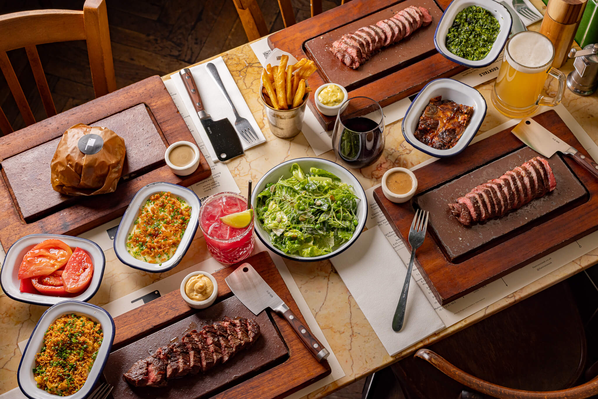 Flat Iron steak main and sides